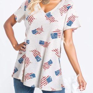 NWOT Heimish USA Short Sleeve V-Neck Waffle Tee Top w/ American Flag sz 2XL